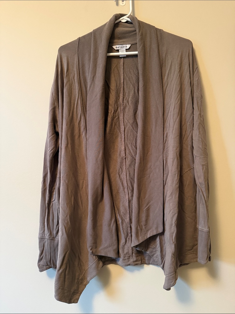 Athleta Heather Chai Brown Open-Front Draped Cardigan